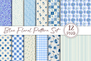 Blue Floral Pattern Set, a Pattern Graphic by Libby Wishes