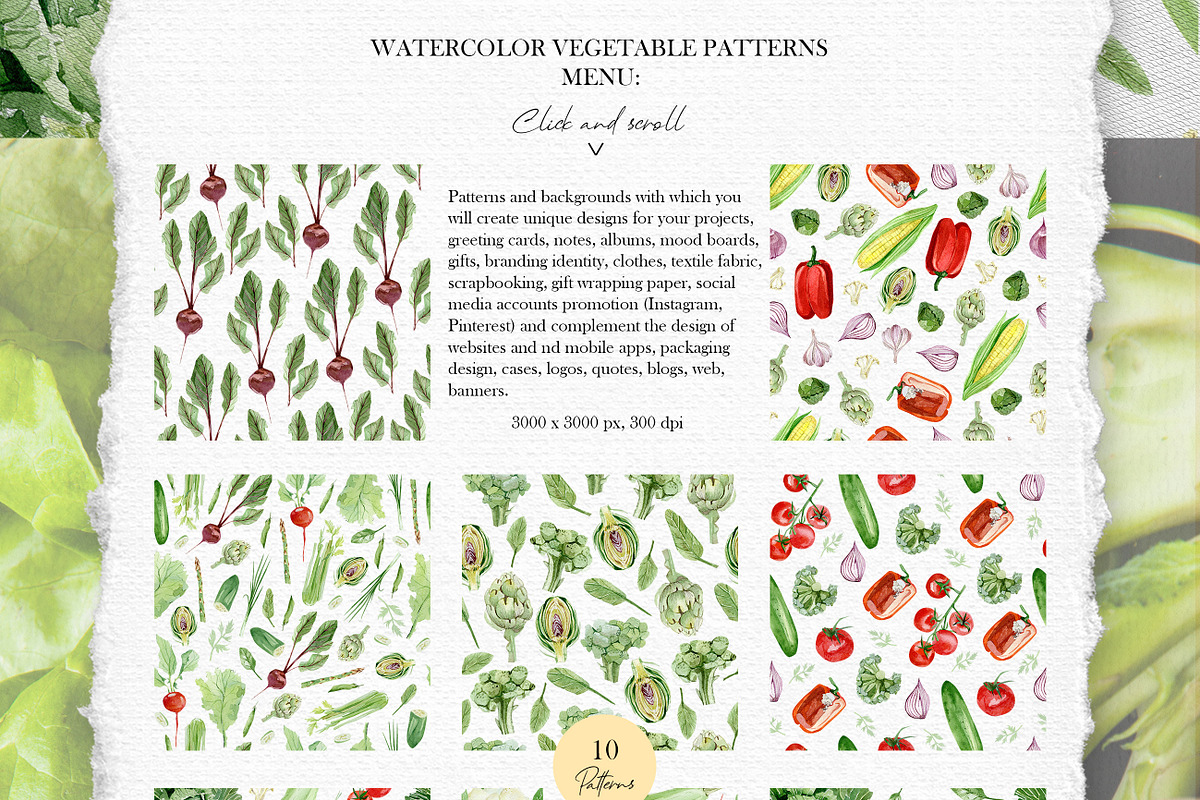 VEGGIE Watercolor vegetables pattern, a Pattern Graphic by AnnaTkachi (Photo 2 of 6)