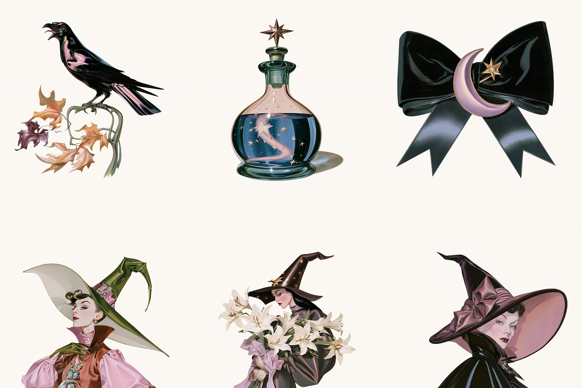 Vintage Witch Clipart Bundle, a Seasonal Illustration by BusyDaydesign (Photo 6 of 9)