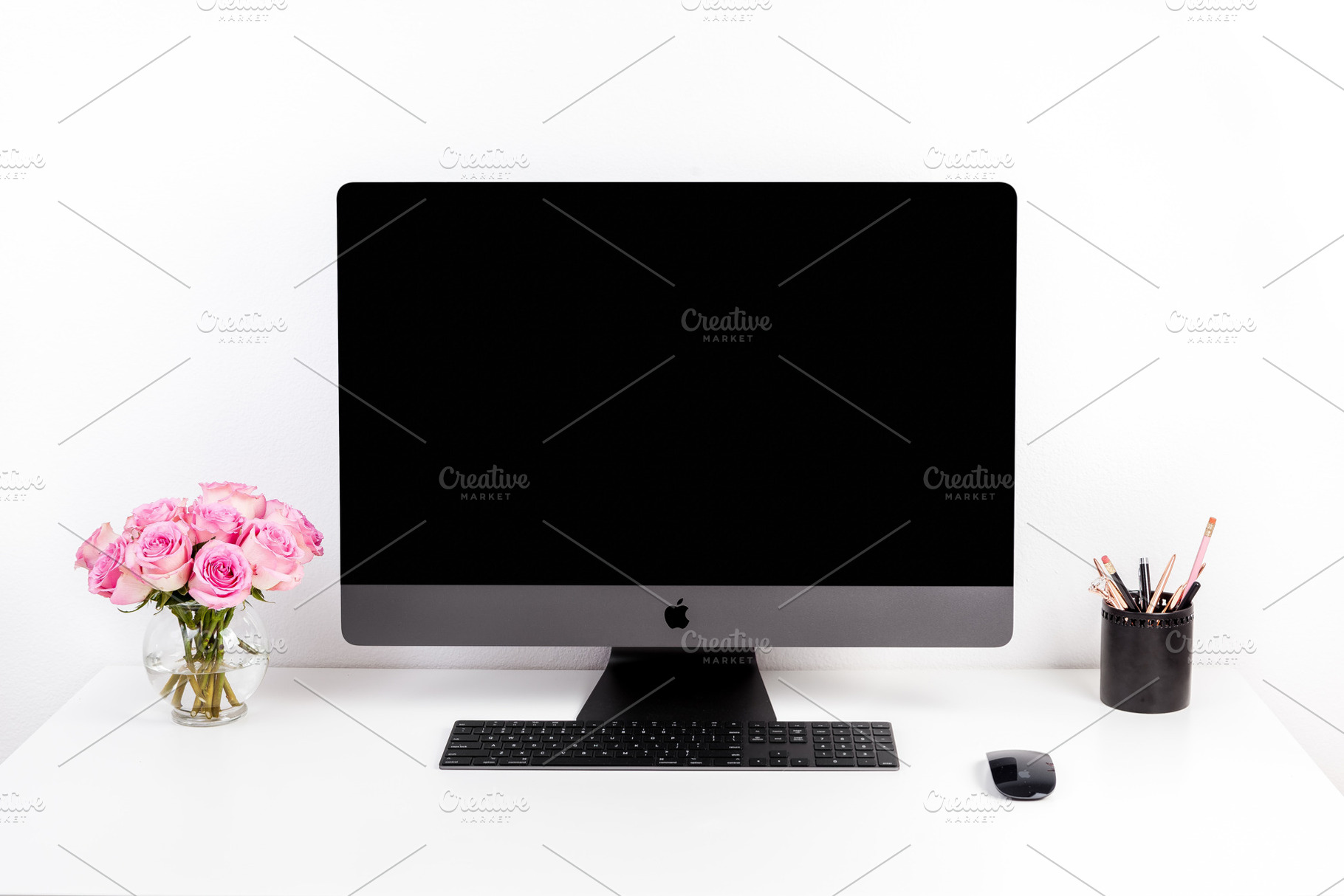 Imac mockup computer desk photo containing styled stock photo, feminine, a Business Photo by Marigold Stock