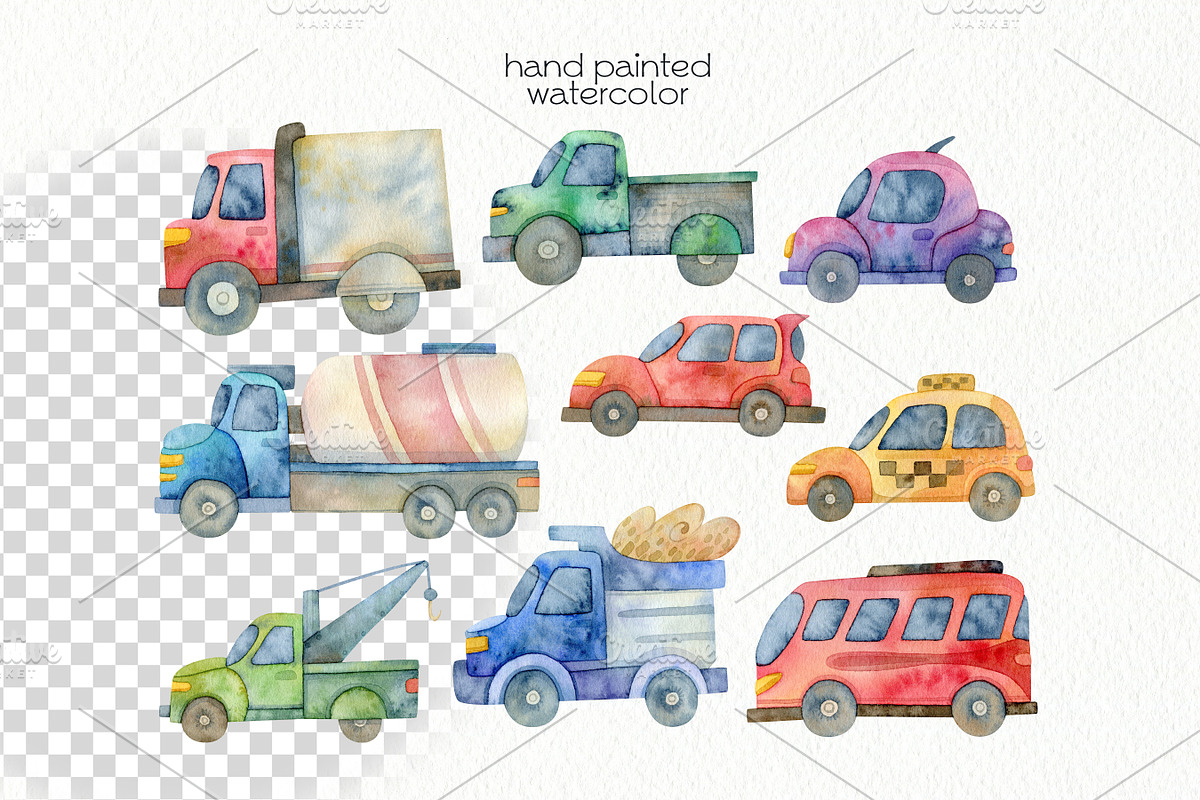 Watercolor Transport. City Streets., an Education Illustration by OllyKo Art (Photo 2 of 10)