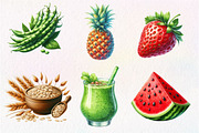 Watercolor Healthy Food Clipart, an Illustration by Dream Creation (Thumbnail 4 of 7)
