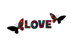 Text love butterflies and flowers, an Object Illustration by Nenahliadava Design