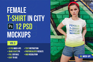 Female T-Shirt in City Mockups Vol3