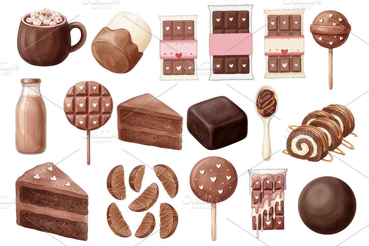 Watercolor Chocolate Dessert Clipart, a Food Illustration by Stellalunarts (Photo 6 of 14)