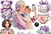 Watercolor Mothers Day Clipart, a Person Illustration by Design Scotch (Thumbnail 1 of 9)