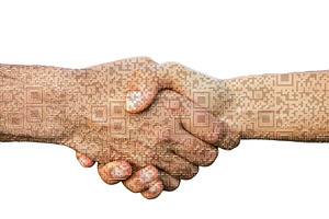 Handshake with qr codes pattern, a Photo by DanFLCreativo
