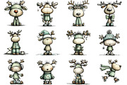 Whimsical Christmas Reindeer Clipart, an Illustration by CraftArtStudio (Thumbnail 3 of 6)