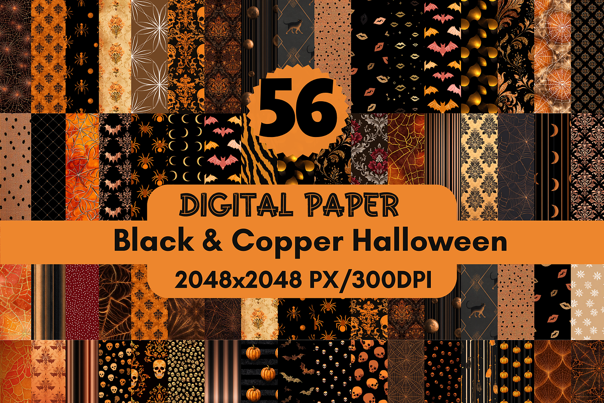 Black Copper Halloween Digital Paper, a Pattern Graphic by LA Design (Photo 1 of 10)