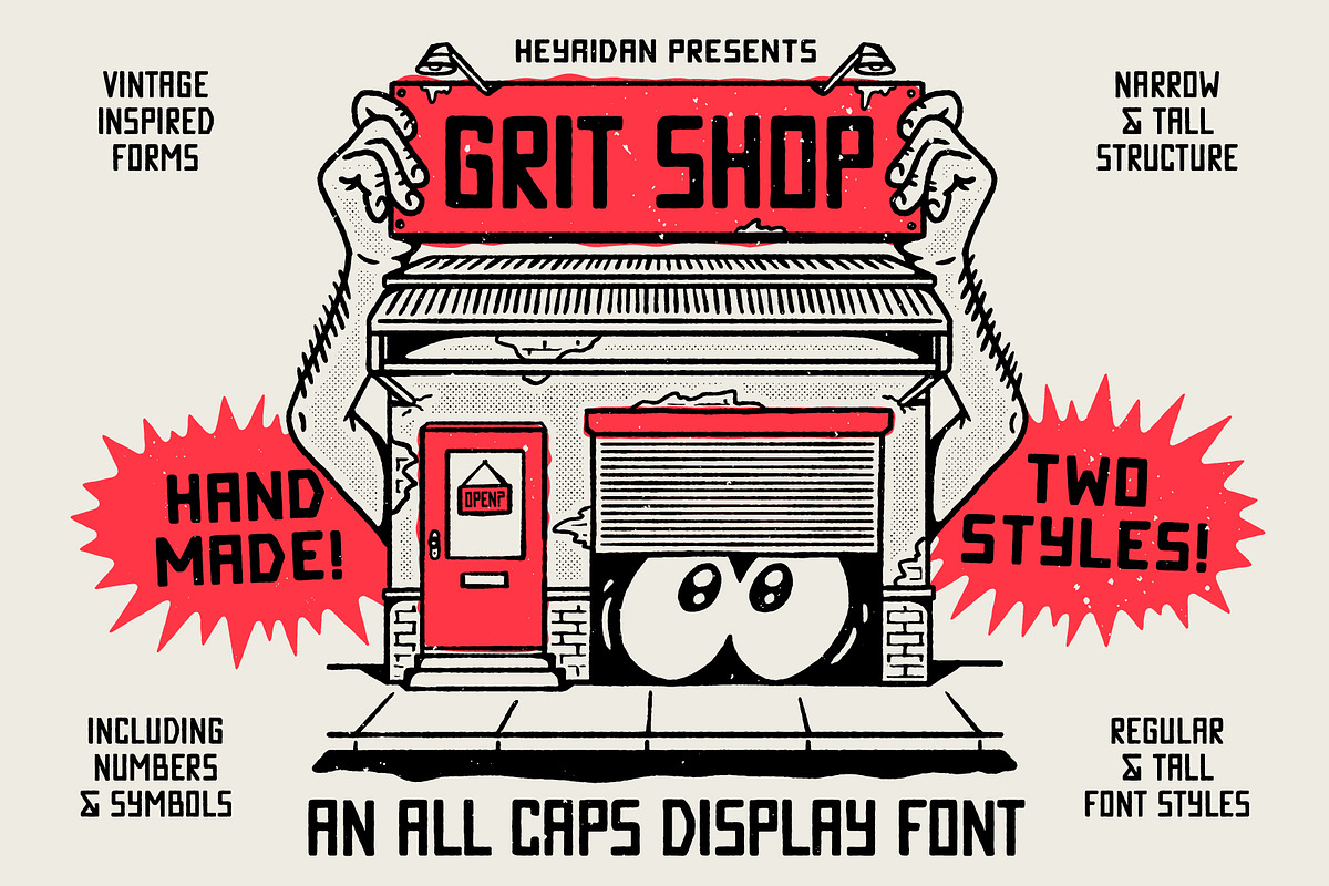 Grit Shop | Vintage Textured Font, a Sans Serif Font by HeyAidan (Photo 1 of 8)