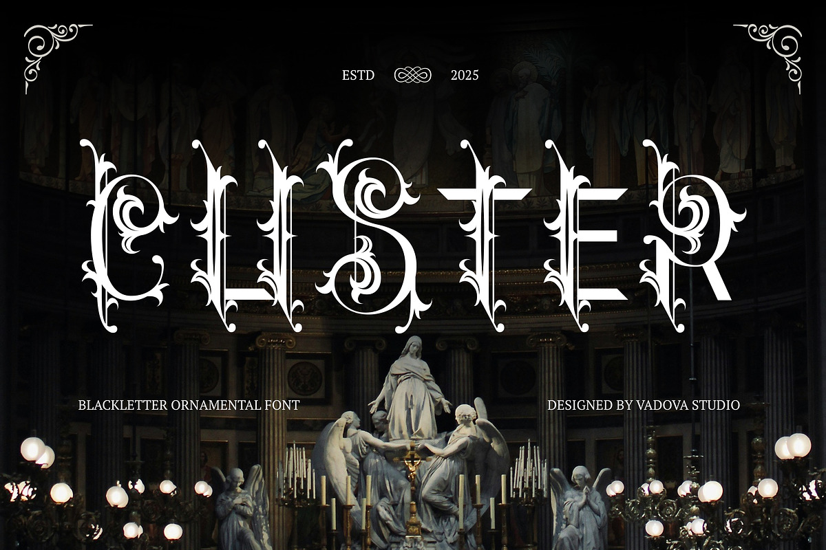 Clister – Blackletter Ornamental, a Blackletter Font by Vadovastd (Photo 1 of 7)
