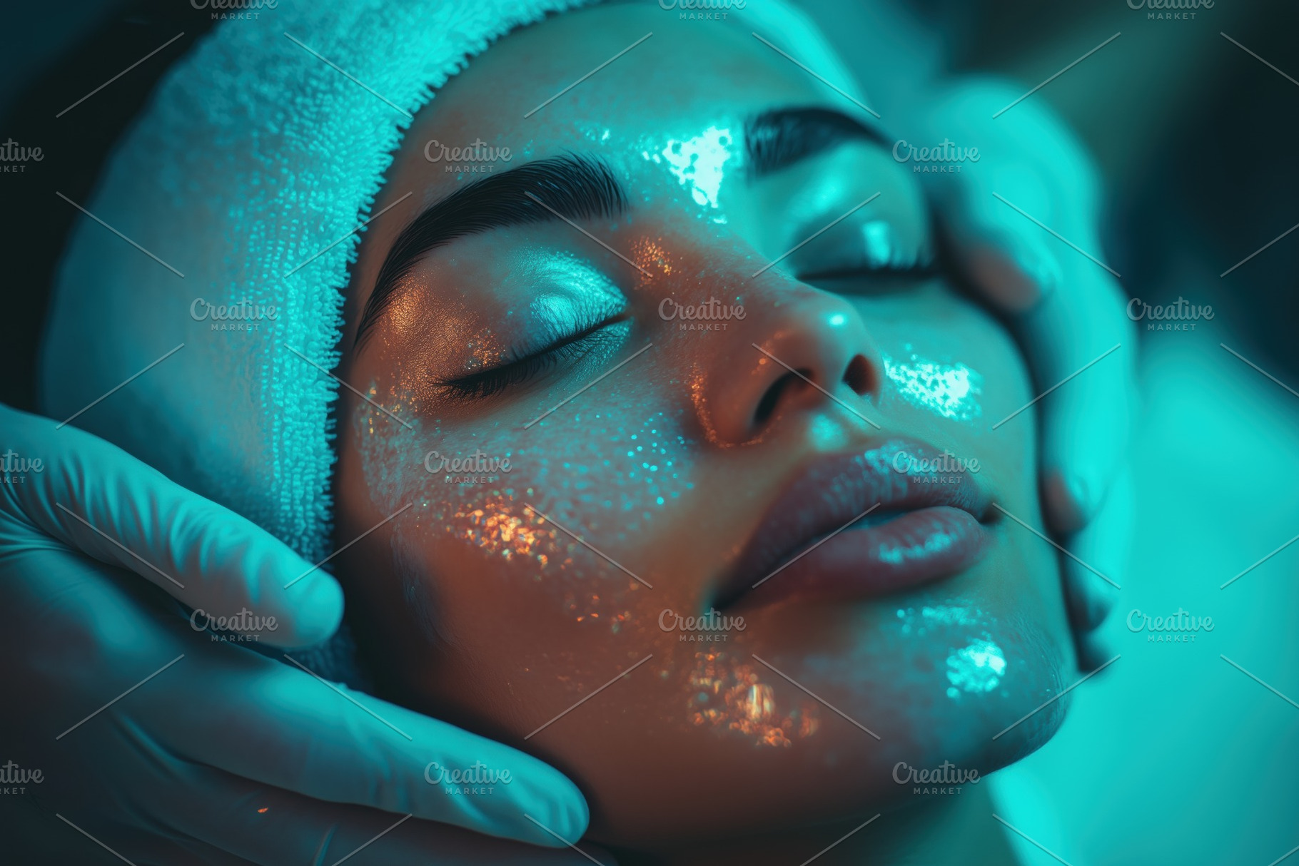 A close-up of a woman esthetic technologist receiving a facial treatment, with, a Person Photo by Textures & Backgrounds