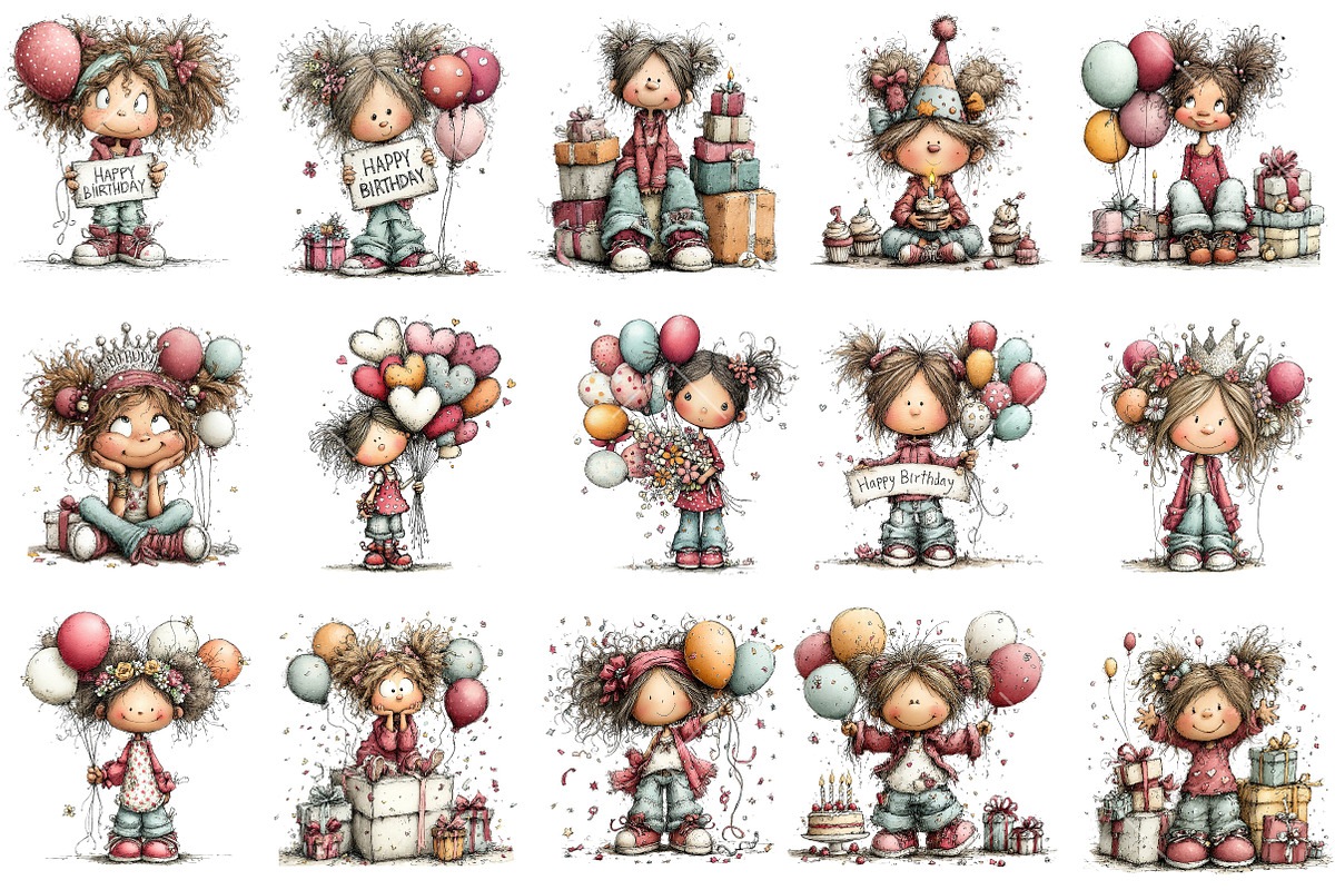Whimsical Birthday Girl Clipart, an Illustration by OK Design (Photo 3 of 6)