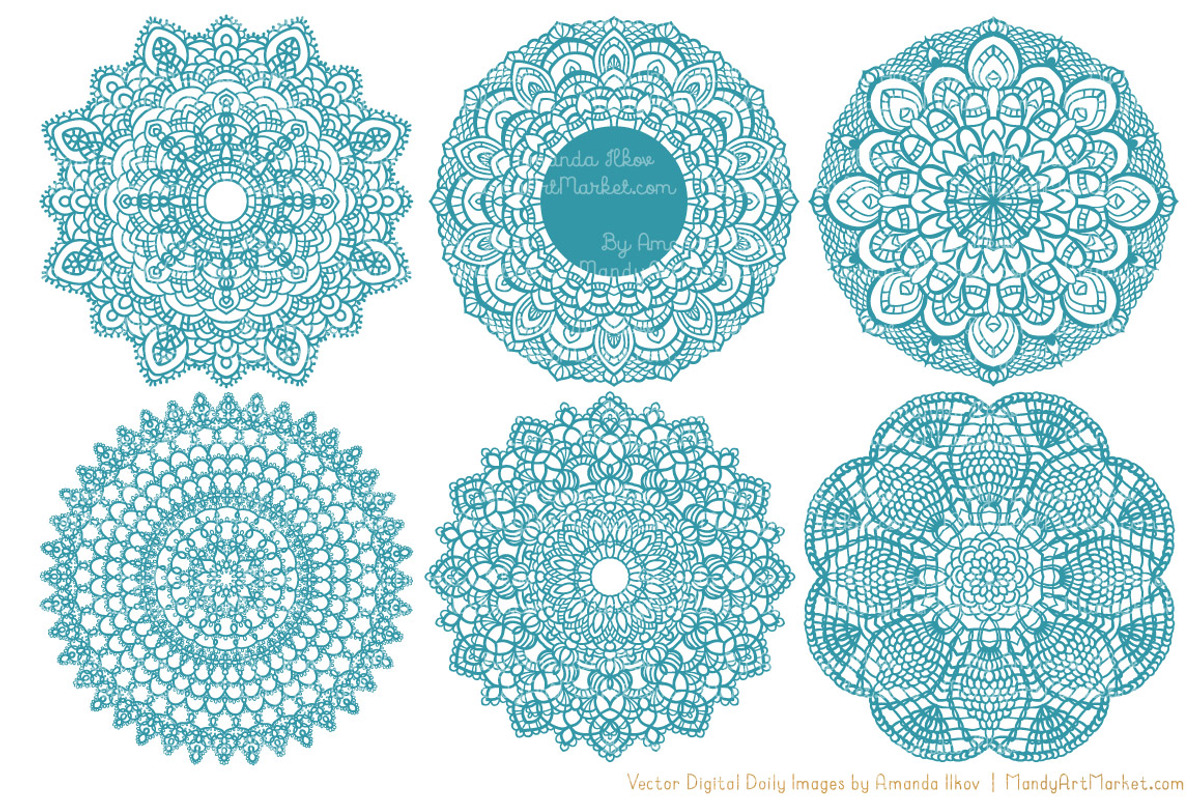 Vintage Blue Lace Doilies Clipart, an Illustration by Amanda Ilkov (Photo 4 of 4)