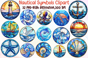Stained Glass Nautical Symbols Clipa, an Illustration by Sublimation Artist