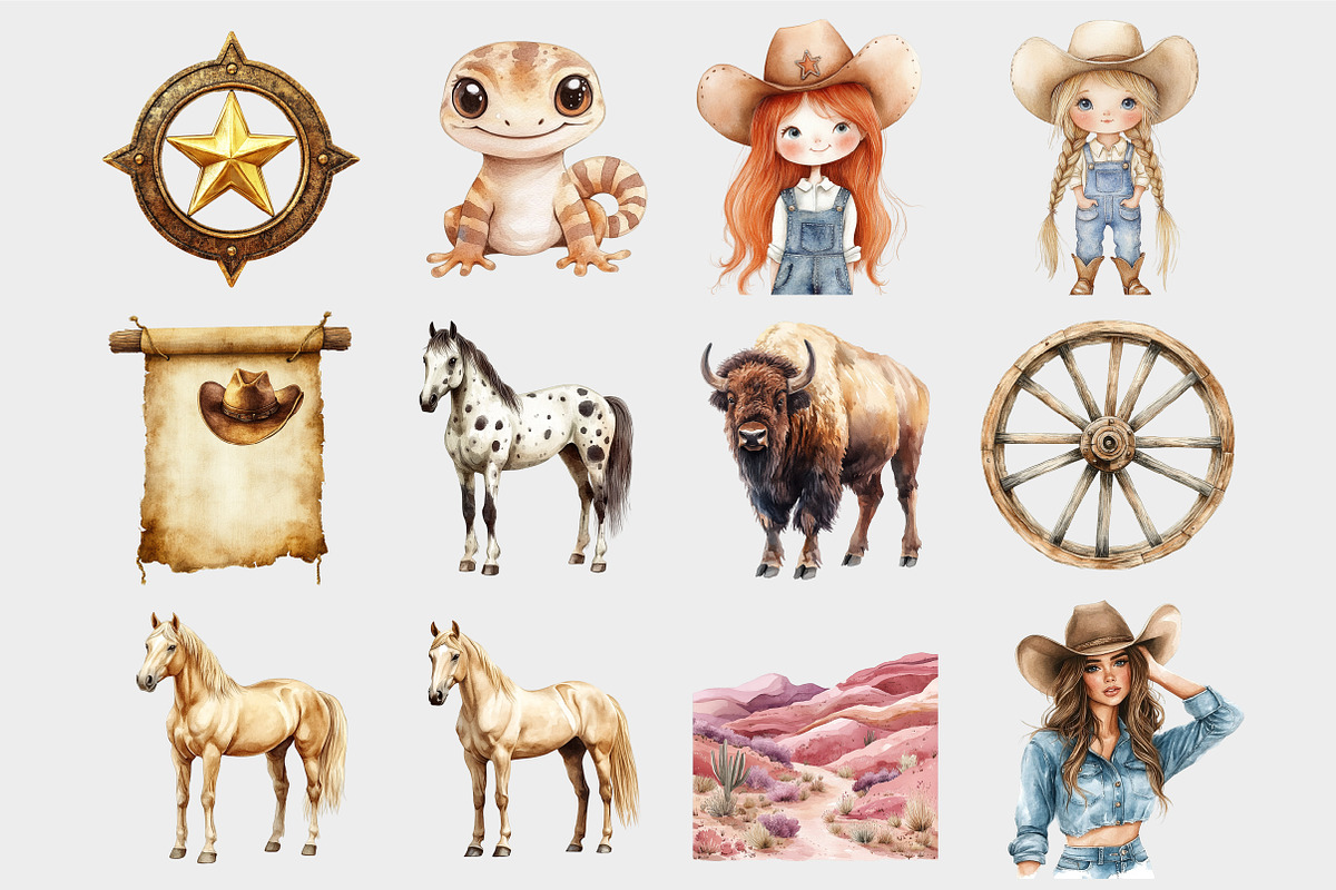 Watercolor Cowboy Wild West Clipart, a Seasonal Illustration by Design Market (Photo 4 of 5)