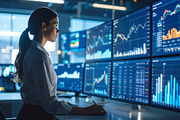 Businesswoman analyzing financial charts on multiple computer sc, a Business Photo by GoodGoods (Thumbnail 2 of 2)