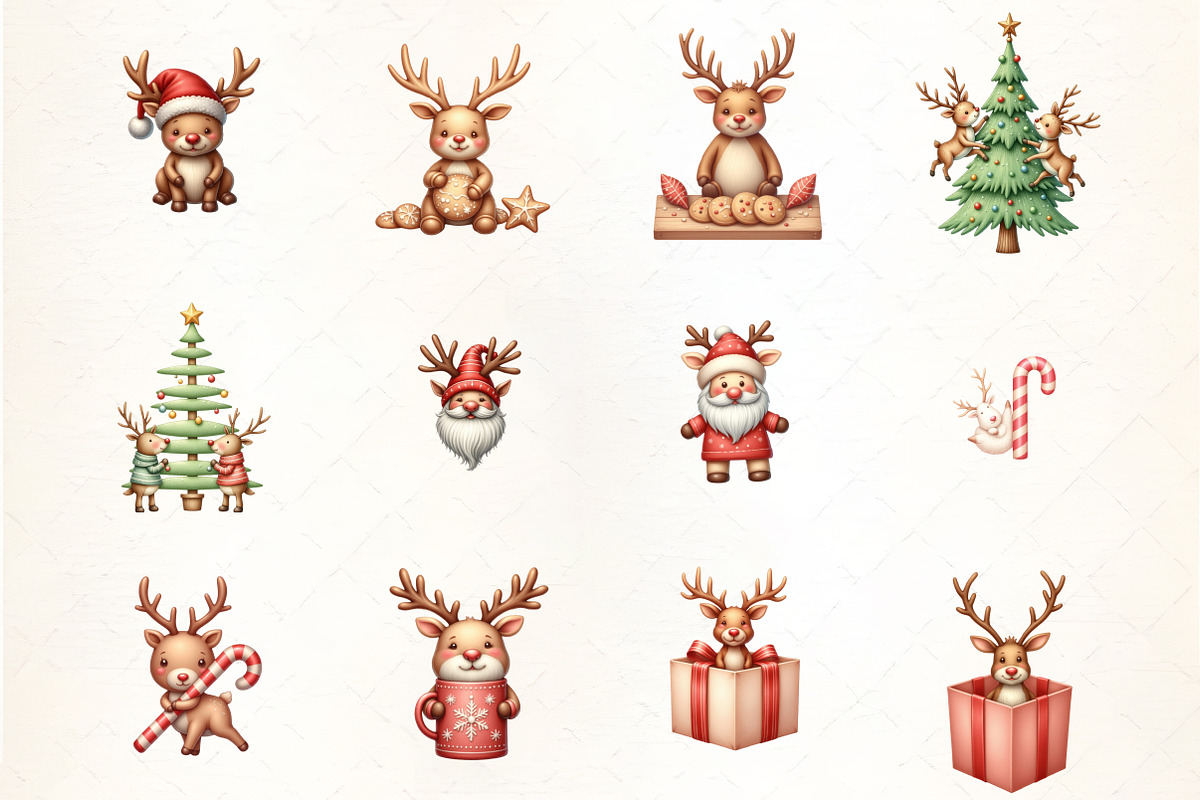 Funny Reindeer Christmas Clipart, an Illustration by CrexoraLab (Photo 1 of 5)