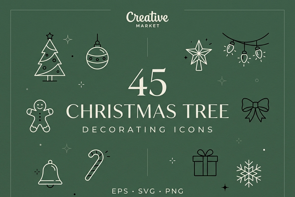 45 Christmas Tree Decorating Icons, an Outline Icon by adenpinkstore (Photo 1 of 22)