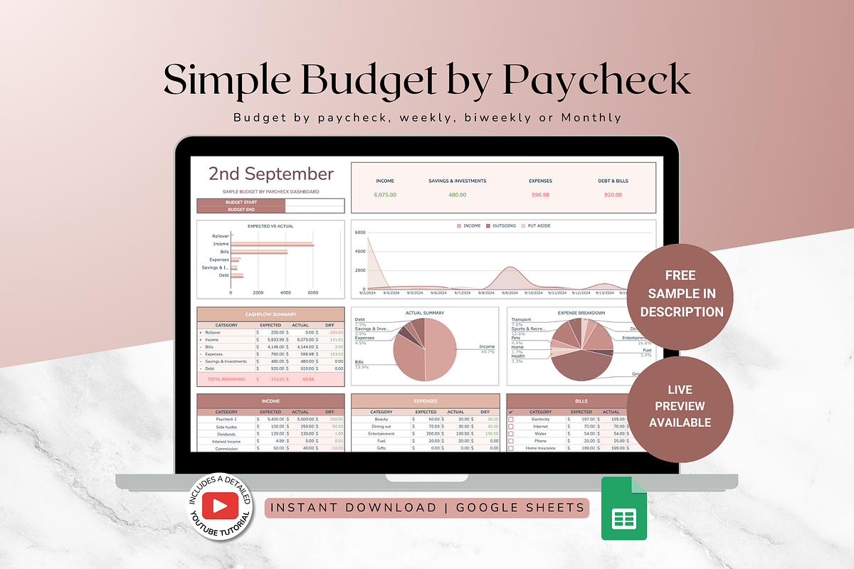 Simple Paycheck Budget - Neutral, a Templates & Theme by The Creative Plans co (Photo 1 of 10)