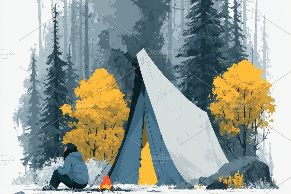 Camping tent in forest with campfire illustration, a Person Photo by José Manuel Gelpi (Photo 1 of 2)