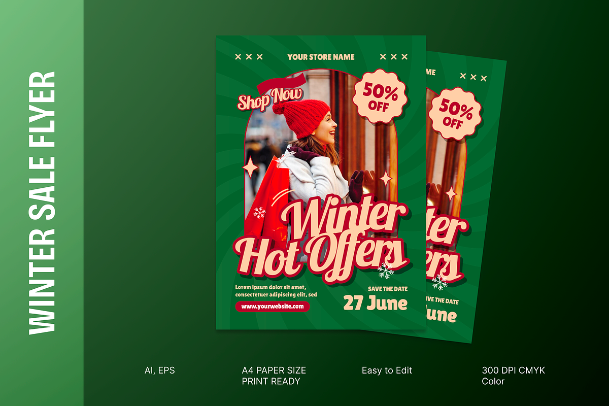 Snowflakes Hot Offers Flyer, a Flyer Template by MMPixelCraft (Photo 1 of 6)