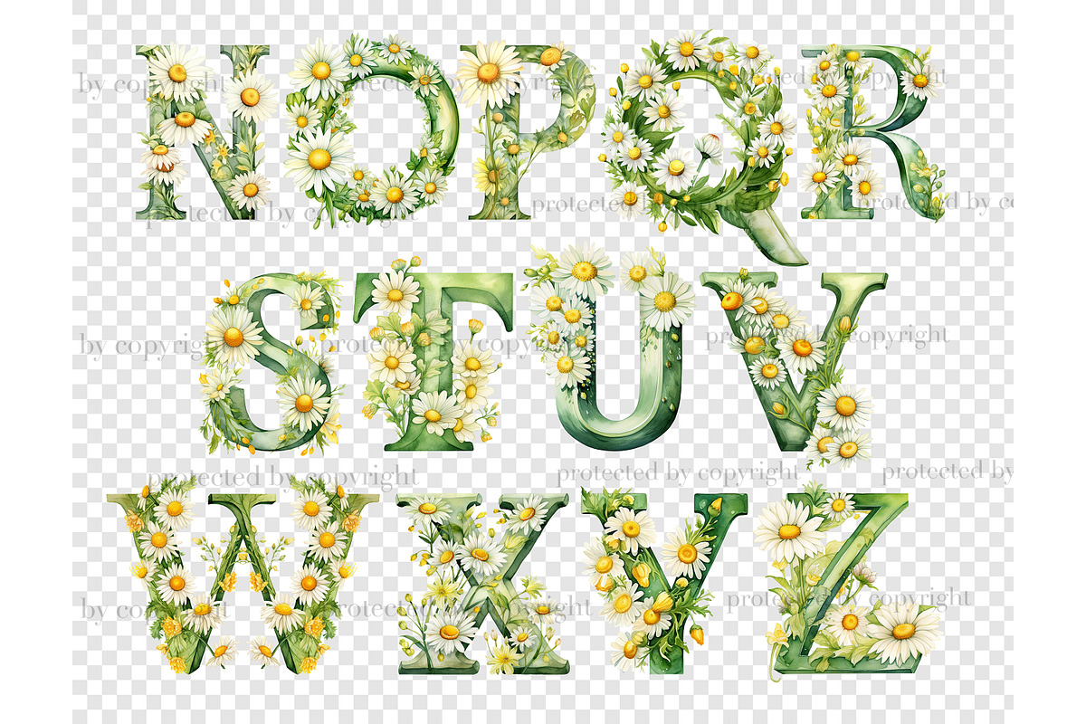 Daisies Alphabet Clipart, a Seasonal Illustration by GlamArtZhanna (Photo 5 of 5)
