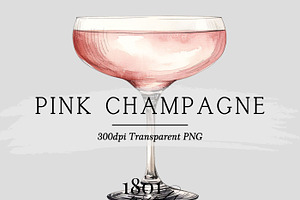 Pink Champagne Cocktail Illustration