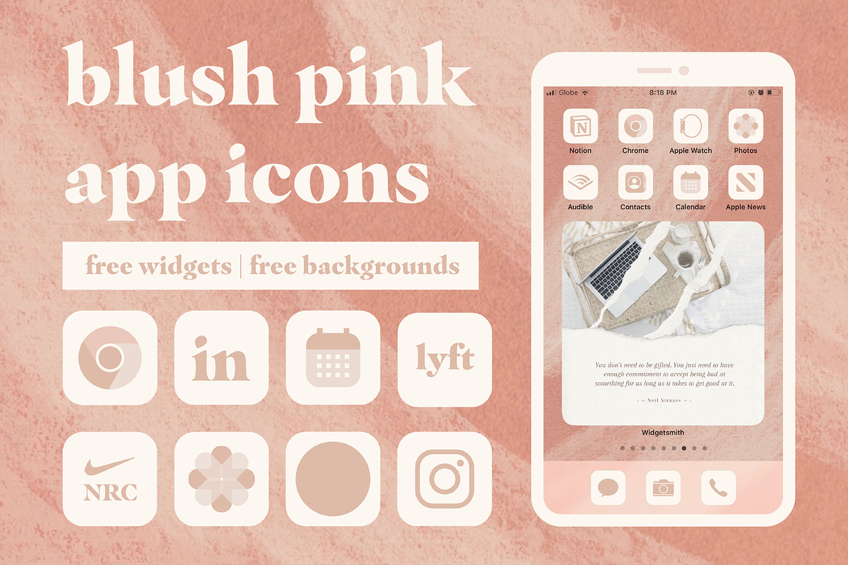 Blush Pink IOS 14 App Icons, an Icon by Creativity Bucketlist (Photo 1 of 4)