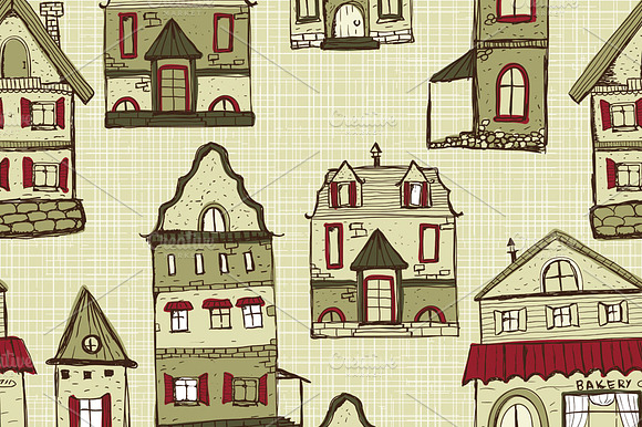 vector seamless pattern with houses preview 2