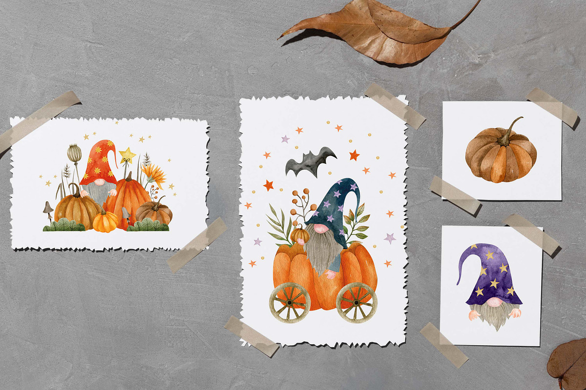 Watercolor Gnomes Halloween., a Decorative Illustration by Kira Konoshenko (Photo 5 of 8)