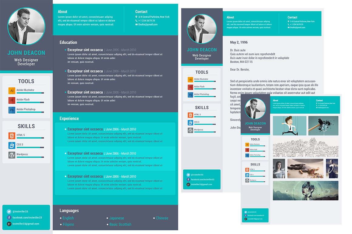 Flat Design Minimal Resume Template, a Resume Template by GoDesignerGo