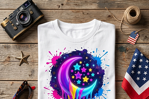 Neon Crescent Moon Stars Art