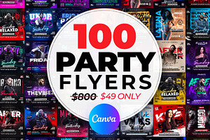 100 Party Flyers Bundle Canva 4x4