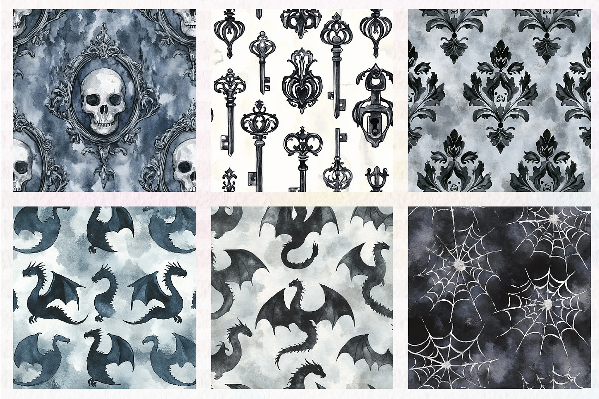 Seamless Black Gothic digital paper, an Illustration by CreationArt (Photo 2 of 4)