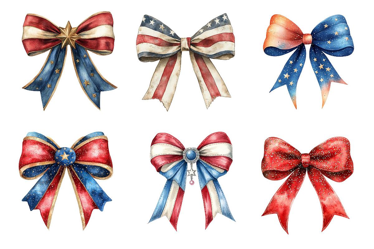 4th of July Bow Sublimation Clipart, an Illustration by Dream Creation (Photo 4 of 6)