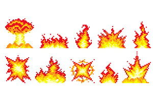 Pixel flames and explosions. Flashes, an Object Illustration by YummyBuum