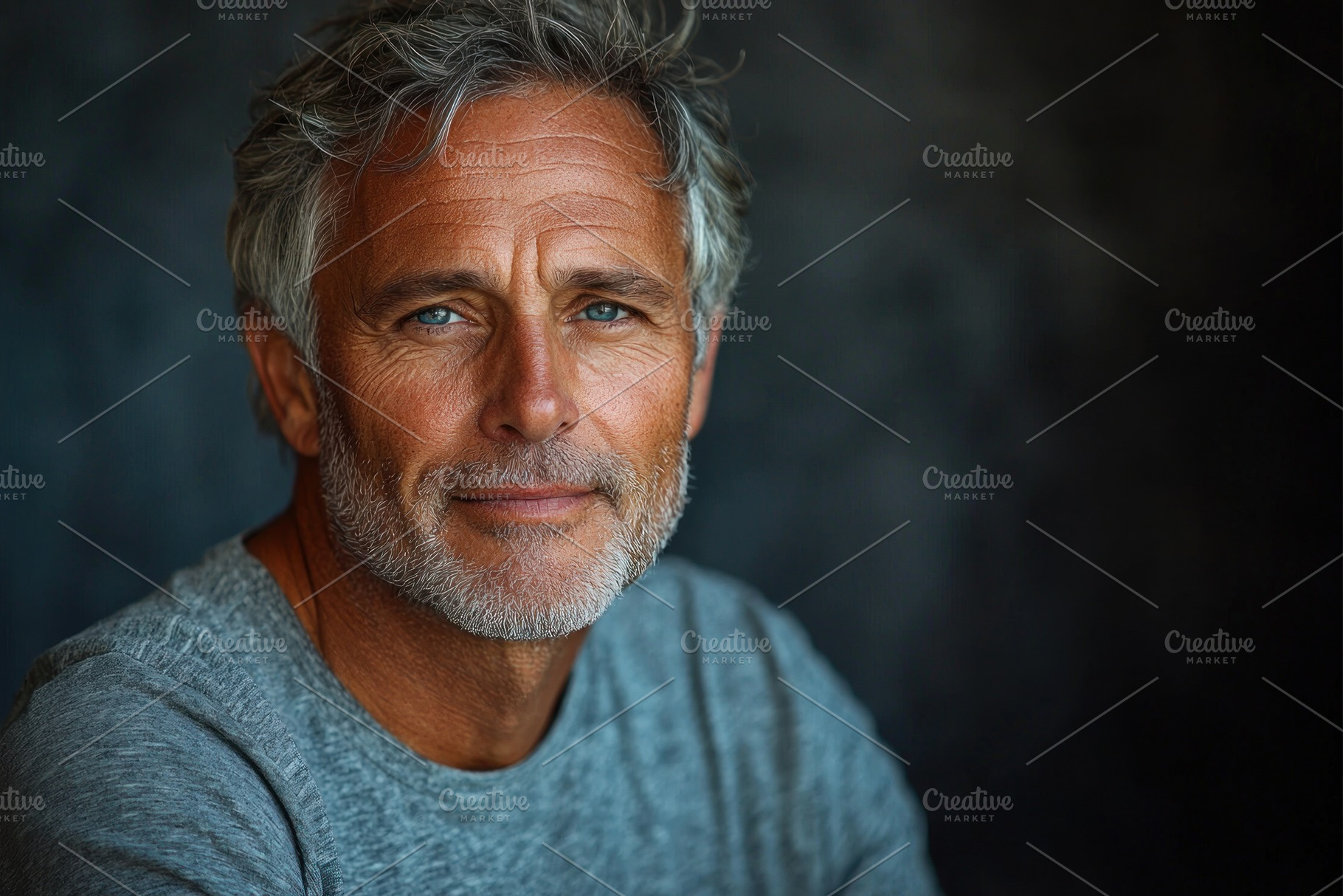 Confident mature man with gray hair and stubble wearing a casual, a Person Photo by José Manuel Gelpi