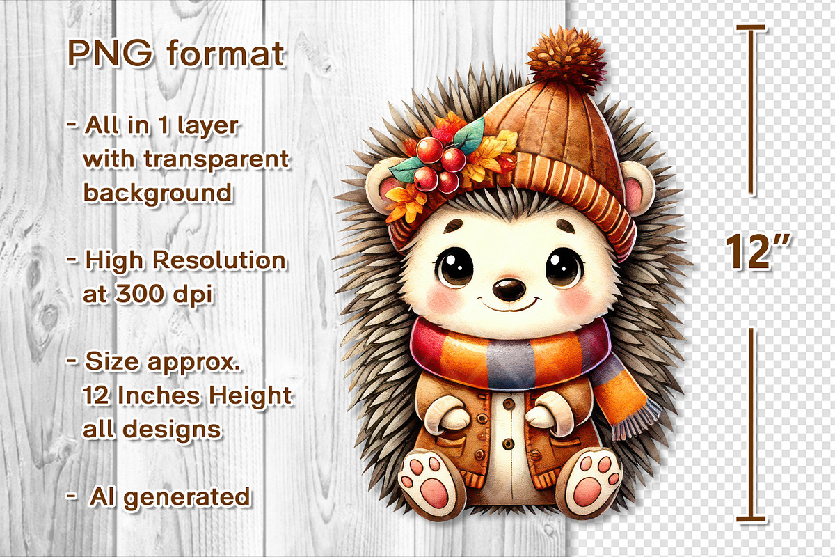 Cute Autumn Hedgehog Clipart Set, a Seasonal Illustration by V Design Creator (Photo 2 of 9)