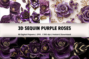 3D Sequin Purple Roses Patterns, a Pattern Graphic by PrintablesByFranklyn