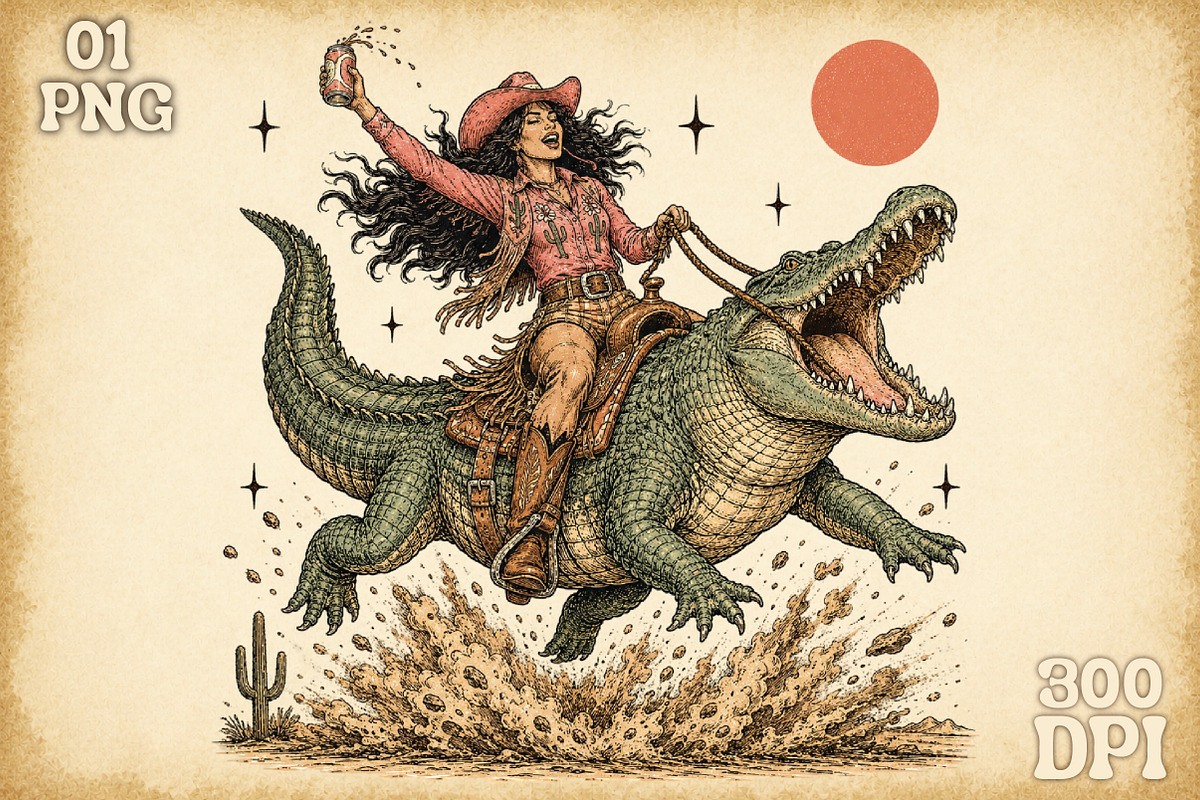 Cowgirl Crocodile Rider PNG, an Object Illustration by Sublimation Artist (Photo 1 of 9)