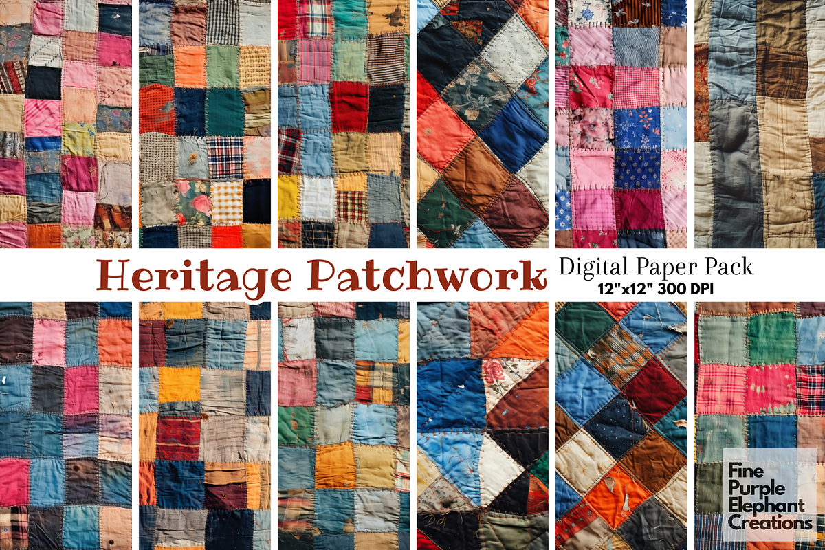 Old Patchwork Quilt Fabric Texture, a Texture Graphic by Fine Purple Elephant (Photo 1 of 3)