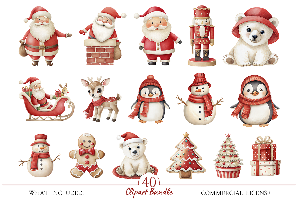 Classic Christmas Watercolor Clipart, an Illustration by MockupWizard (Photo 2 of 6)