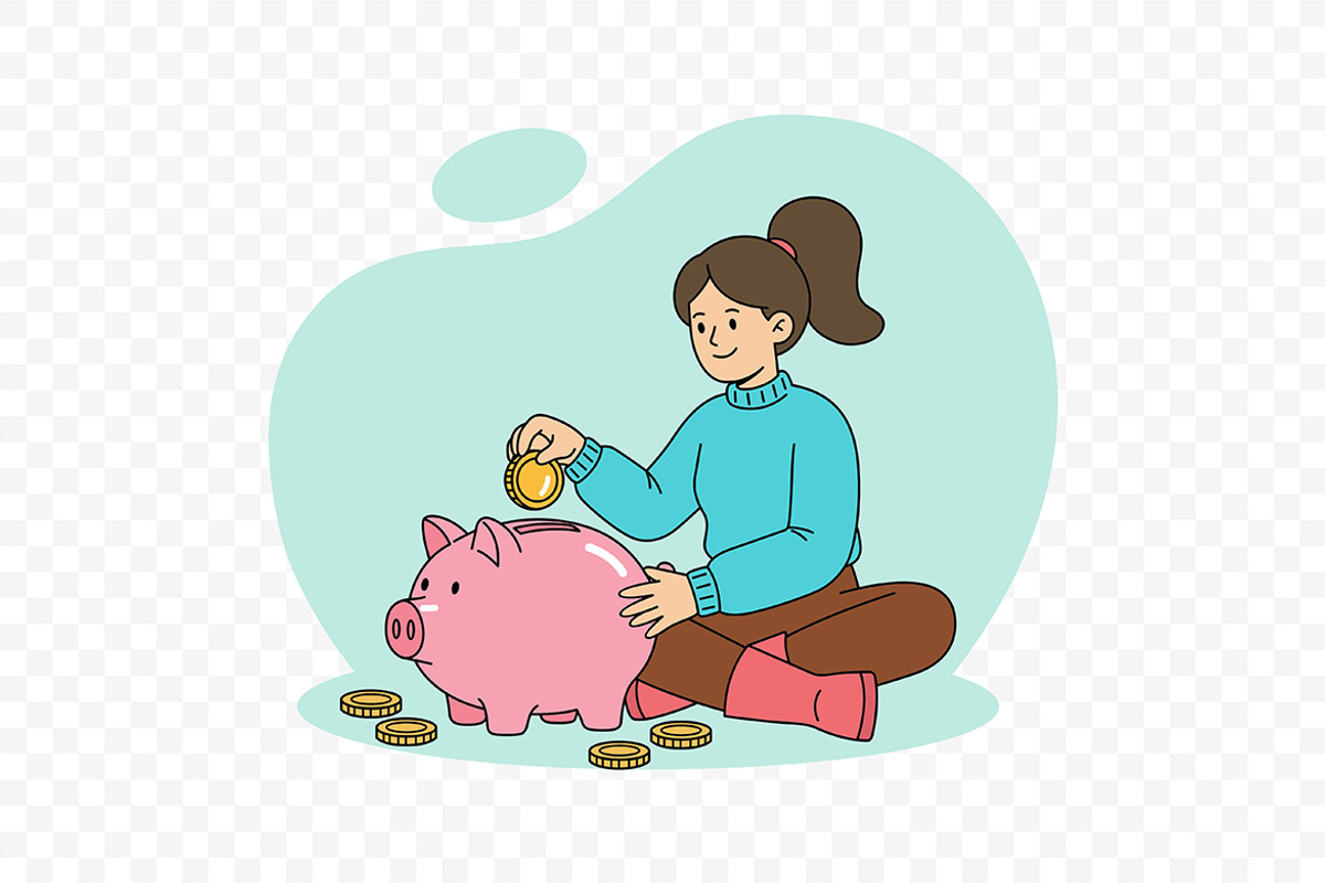 Girl Saving Money in Piggy Bank, a Person Illustration by Partikusi Design (Photo 3 of 3)