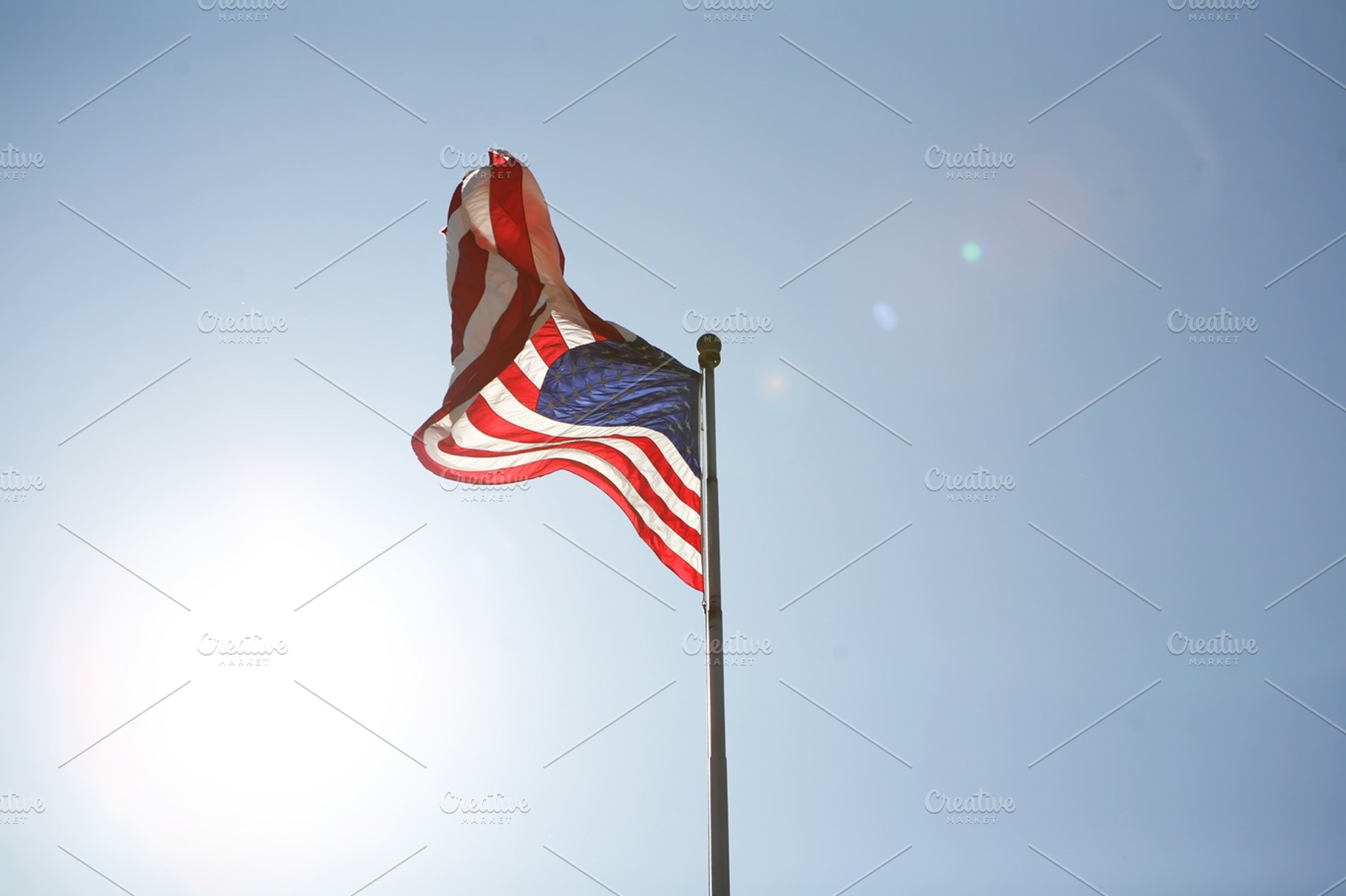 American flag with sunflare