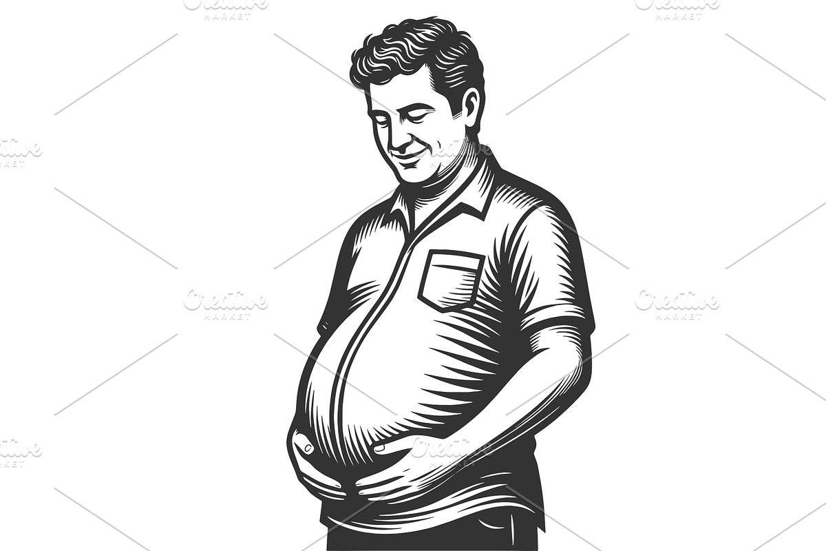 Smiling Pregnant Man engraving, a Person Illustration by AlexArt