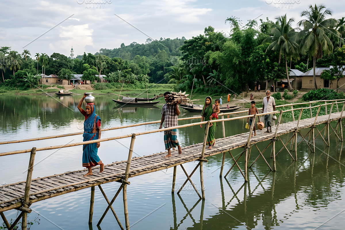 Villagers crossing a bamboo bridge, a Person Photo by nandinigraphics (Photo 3 of 3)