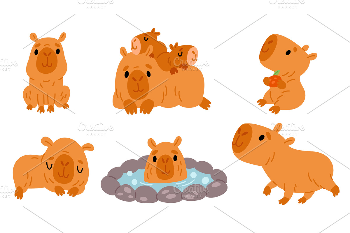 Funny capybaras. Cartoon character, an Animal Illustration by Vectorbuum