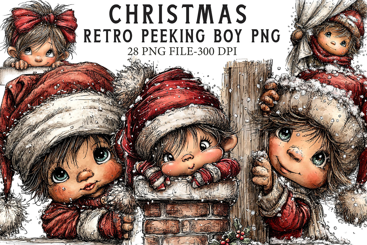 Retro Christmas Peeking Boy PNG, an Illustration by Libby Wishes (Photo 1 of 6)