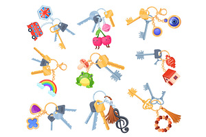 Cartoon key holders. Bunch of keys, an Illustration by Stock-Smart-Start
